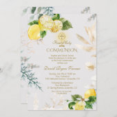 レモンフルーツエレガント金ゴールド金ゴールドファーストホーリーコミュニオン 招待状 (正面/裏面)