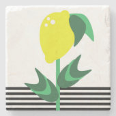 レモンフルーツガーデンプラントストライプ ストーンコースター (正面)