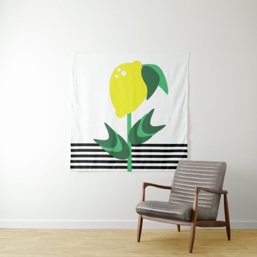 レモンフルーツガーデンプラントストライプ タペストリー (インサイチュ)