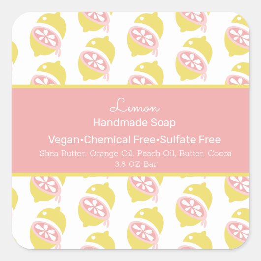 レモンフルーツサマーハンドメイドソープ美しいブランディング スクエアシール (正面)