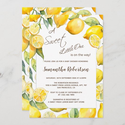レモンフルーツシトラス夏のベビーシャワー 招待状 (正面/裏面)