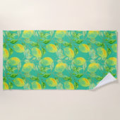 レモンフルーツパターンイエローターコイズグリーンヴィンテージ ビーチタオル (正面)
