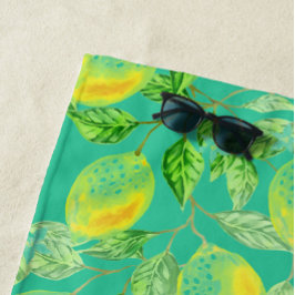 レモンフルーツパターンイエローターコイズグリーンヴィンテージ ビーチタオル