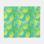 レモンフルーツパターンイエローターコイズグリーン フリースブランケット (正面(横))
