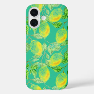 レモンフルーツパターンイエローターコイズグリーン iPhone 16ケース