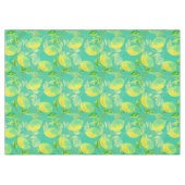 レモンフルーツパターンイエローターコイズヴィンテージ テーブルクロス (正面(横))