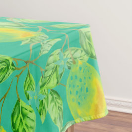 レモンフルーツパターンイエローターコイズヴィンテージ テーブルクロス