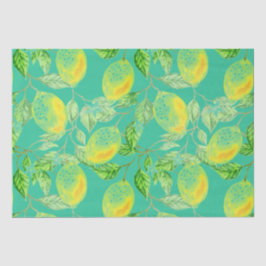 レモンフルーツパターンイエローブルーグリーンターコイズ 薄葉紙