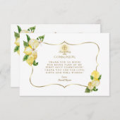 レモンフルーツフラワーズ金ゴールドクロスボーイホーリーコミュニオン サンキューカード (正面/裏面)