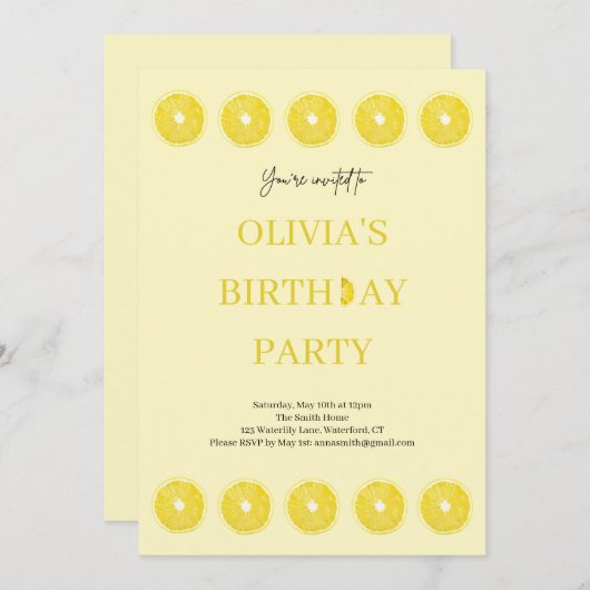 レモンフルーツフレッシュバースデーパーティーの招待状 招待状 (正面/裏面)