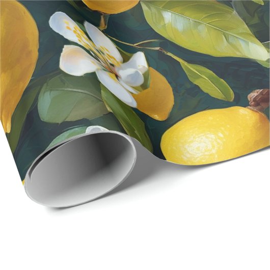 レモンフルーツブロッサム絵を描アートのシームレスパターン ラッピングペーパー (ロールコーナー)