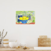 レモンフルーツボウルデイジーヴィンテージハットボックスウォーターカラー ポスター (キッチン)