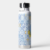 レモンフルーツモノグラム青タイル ウォーターボトル (右面)
