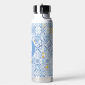 レモンフルーツモノグラム青タイル ウォーターボトル (左面)
