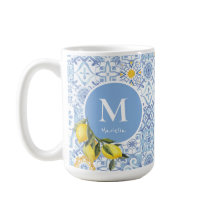 レモンフルーツモノグラム青タイル