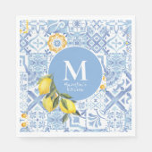 レモンフルーツモノグラム青タイル スタンダードランチョンナプキン (正面)
