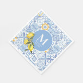 レモンフルーツモノグラム青タイル スタンダードランチョンナプキン (角)