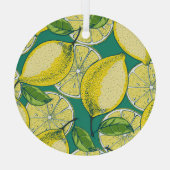 レモンフルーツヴィンテージシームレスイラストレーション ガラスオーナメント (裏面)