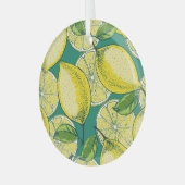 レモンフルーツヴィンテージシームレスイラストレーション ガラスオーナメント (正面左)