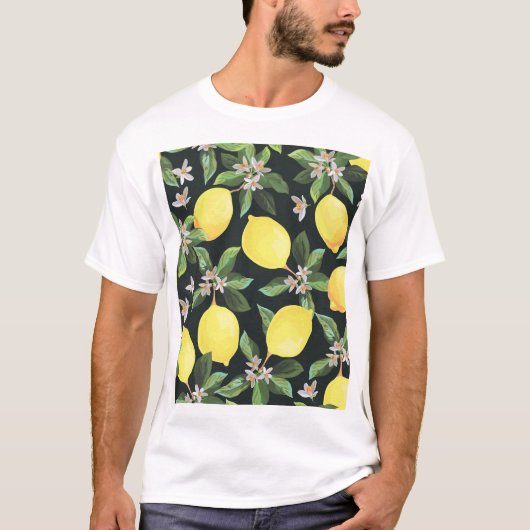 レモンフルーツ:シームレスパターンデザイン Tシャツ (正面)