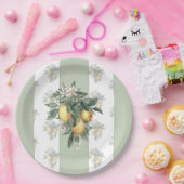 レモンフルーツ |緑と白ストライプの ペーパープレート (パーティー)