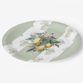 レモンフルーツ |緑と白ストライプの ペーパープレート (アングル)