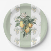 レモンフルーツ |緑と白ストライプの ペーパープレート (正面)