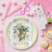 レモンフルーツ |黄色と白ストライプの ペーパープレート (パーティー)