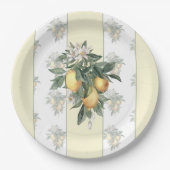 レモンフルーツ |黄色と白ストライプの ペーパープレート (正面)