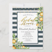 レモンフレームネイビーブルーストライプのブライダルシャワー 招待状 (正面)