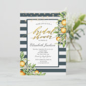 レモンフレームネイビーブルーストライプのブライダルシャワー 招待状 (スタンド正面)