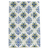 レモンフローライタリアンタイル青と白の切り離し ミディアムペーパーバッグ (裏面)