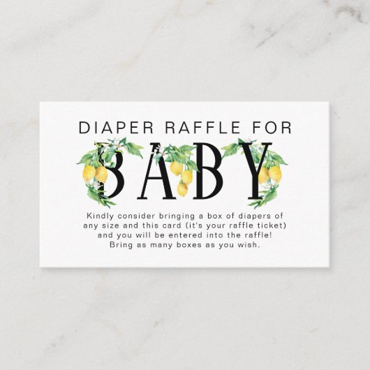 レモンフローラネイビーブルーホワイトおむつラッフル エンクロージャーカード (正面)