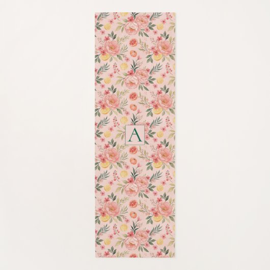 レモンフローラピンク牡丹ラスティックパターンモノグラム ヨガマット (正面)
