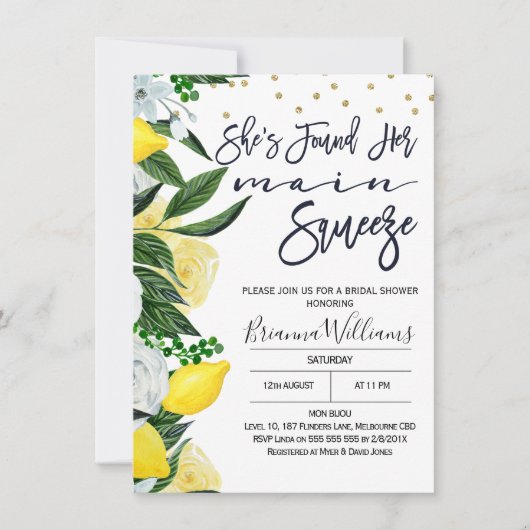 レモンフローラメイン絞りブライダルシャワー招待 招待状 (正面)