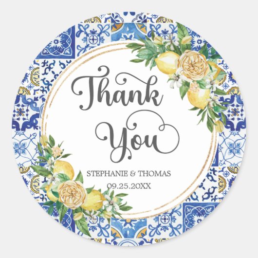 レモンフローラメディテラネアンモザイク結婚タイル ラウンドシール (正面)