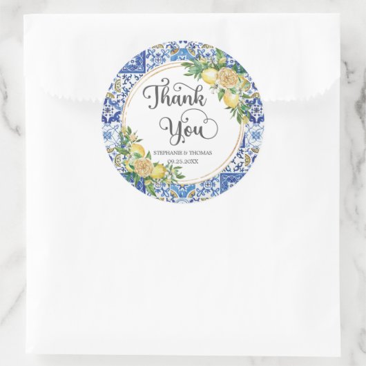 レモンフローラメディテラネアンモザイク結婚タイル ラウンドシール (バッグ)