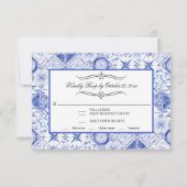 レモンフローラリースヴィンテージファームブルーホワイトタイル 出欠カード (裏面)