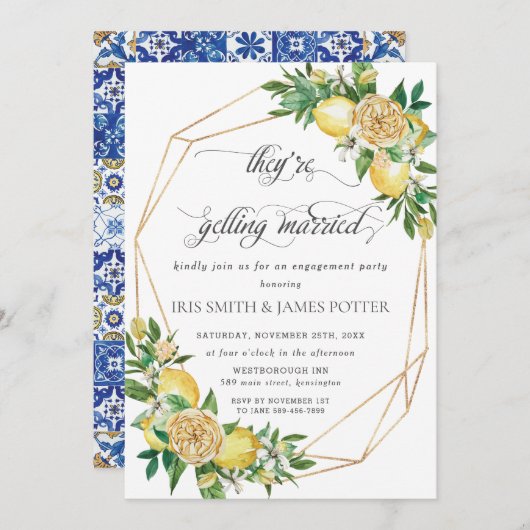 レモンフローラ幾何学結婚婚約 招待状 (正面/裏面)