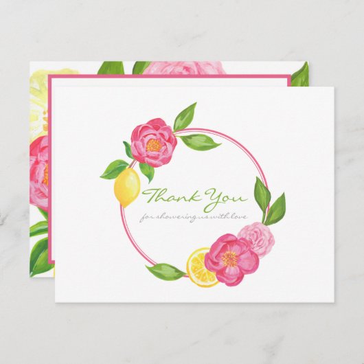 レモンフローラ柑橘系ベビーシャワーありがとうご注意 サンキューカード (正面/裏面)