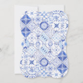 レモンフローラ柑橘類素朴葉ブルーホワイトタイル 招待状 (裏面)