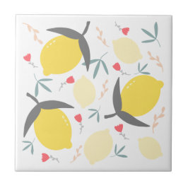 レモンフローラ植物赤い花離れのパターン タイル