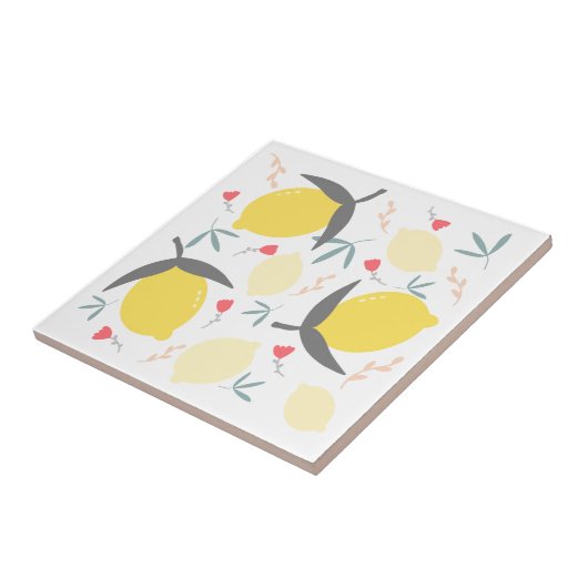 レモンフローラ植物赤い花離れのパターン タイル (側面)