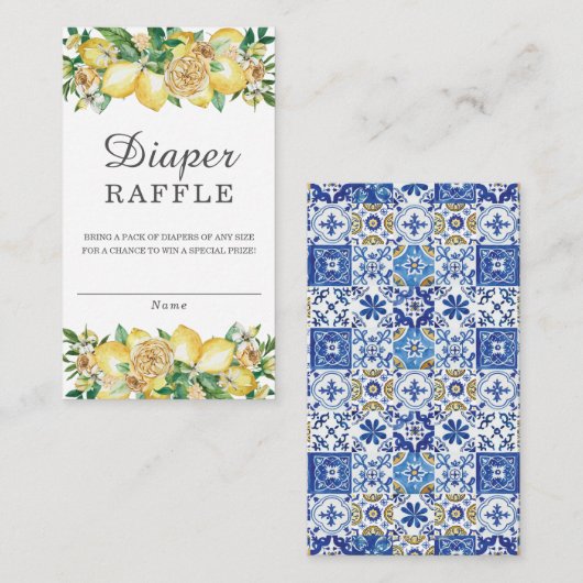 レモンフローラ緑ベビーシャワーおむつラッフル エンクロージャーカード (正面/裏面)