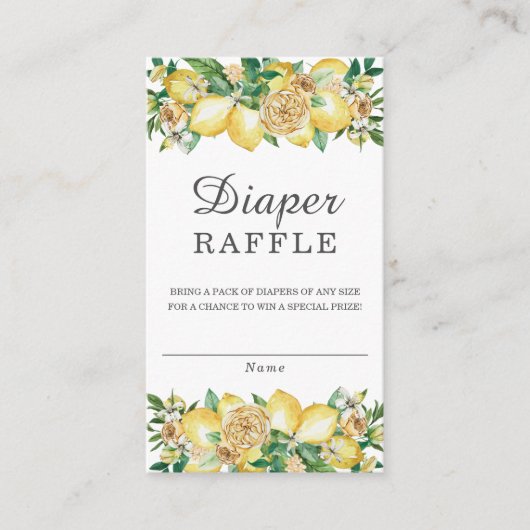 レモンフローラ緑ベビーシャワーおむつラッフル エンクロージャーカード (正面)