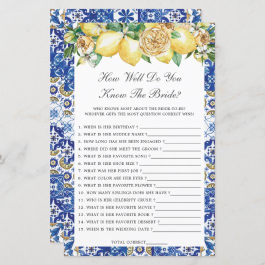 レモンブライダルどのように良く花嫁ゲームを知っている (正面/裏面)