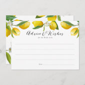 レモンブライダルシャワーアドバイスとウィッシュカード アドバイスカード (正面/裏面)