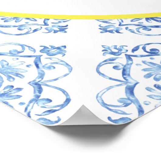 レモンブライダルシャワーウェルカムサインブルータイルイタリアン ポスター (角)