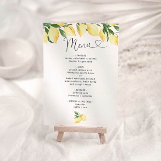 レモンブライダルシャワーエレガントメニュー招待状