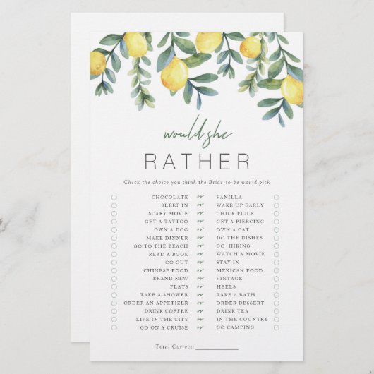 レモンブライダルシャワーゲーム彼女はむしろ (正面/裏面)